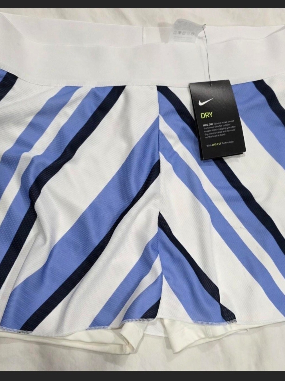 Nike Women’s White Shorts Skirt with Light Blue & Navy Stripe Detail